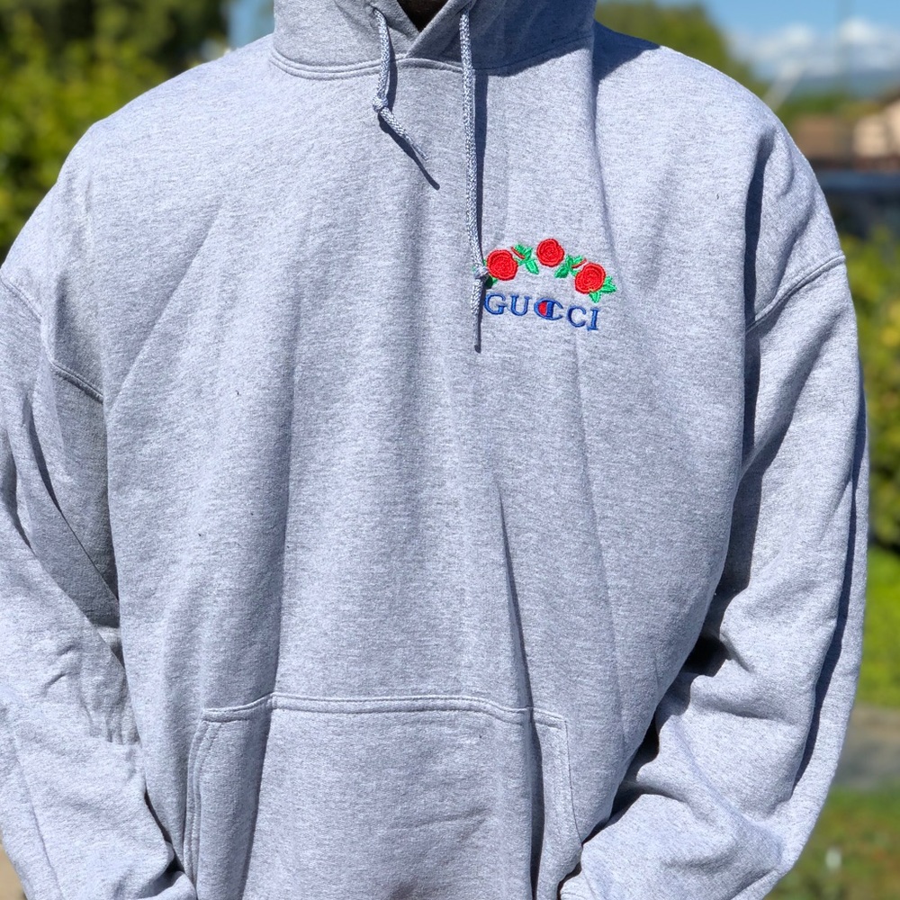 Embroidered light grey hoodie xl